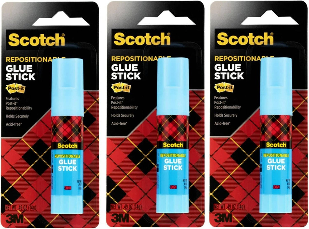 Repositionable glue stick with light blue cylinder, Scotch branded blister pack