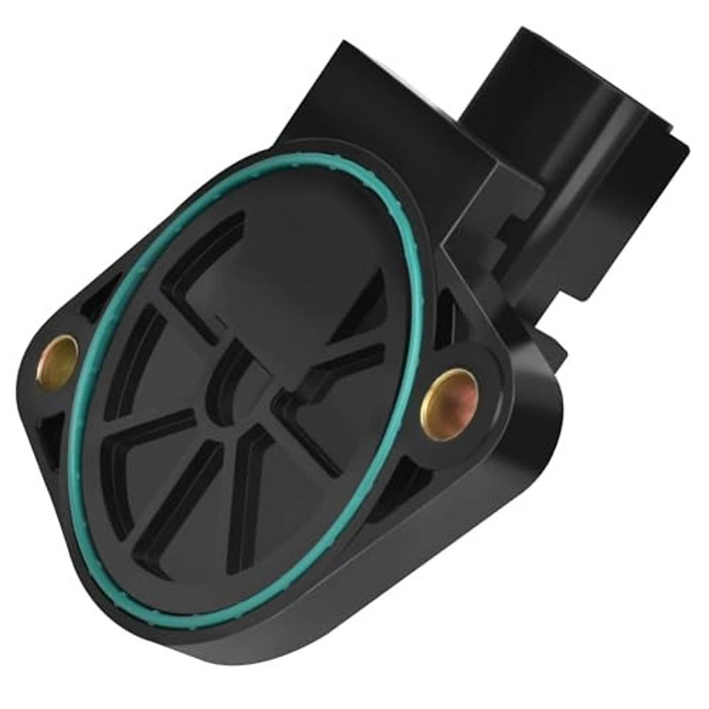 Camshaft position sensor with black body, teal gasket ring, and gold screw holes