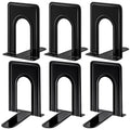 Black metal bookend sets with arched uprights and flat weighted base, non-slip feet