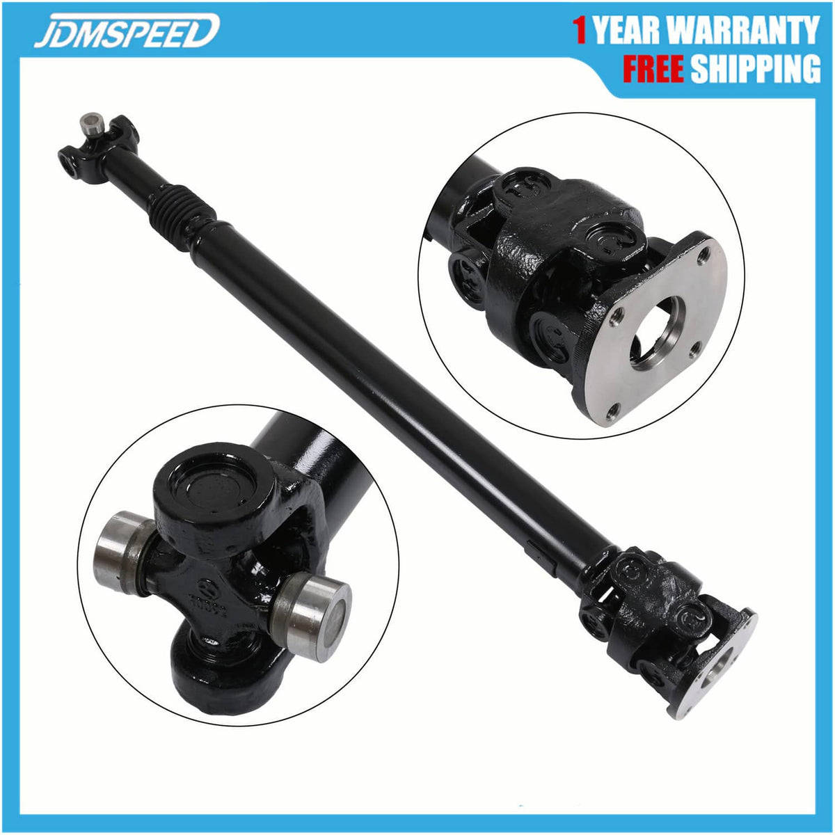 Front driveshaft prop shaft with black steel tube and flange yoke and joint ends