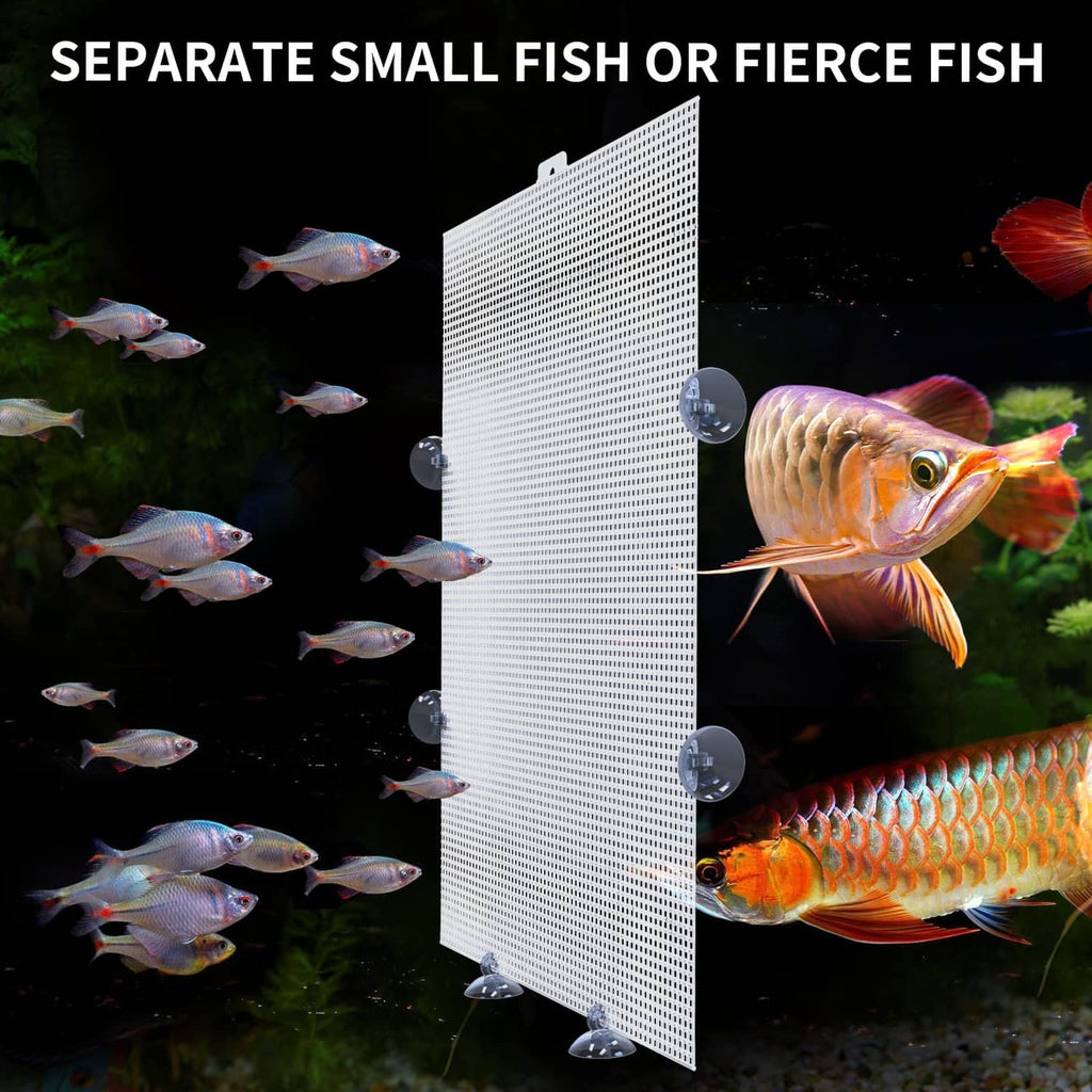 White aquarium fish tank divider mesh panel with suction cups for separating fish