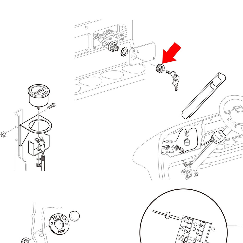 Ignition switch diagram showing switch mounting location and wiring connection