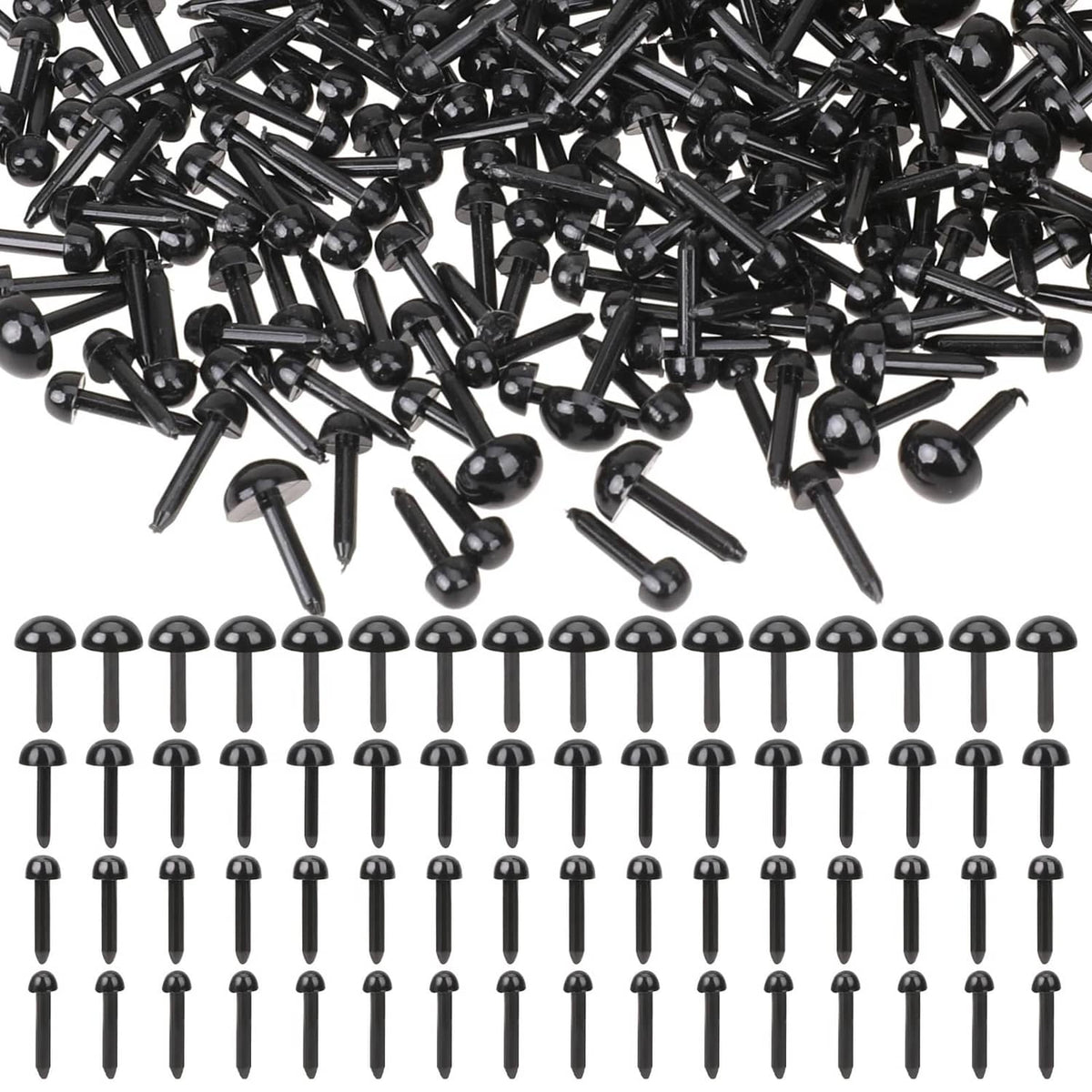 Black safety eyes for crocheting, round eyes with locking pegs, assorted sizes in bulk