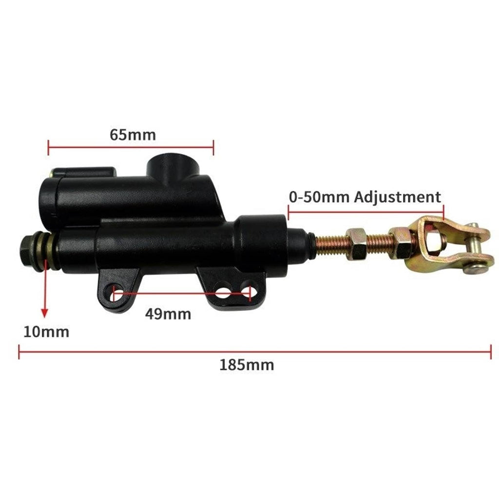 Rear foot brake master cylinder pump in black with adjustment screw and gold clevis
