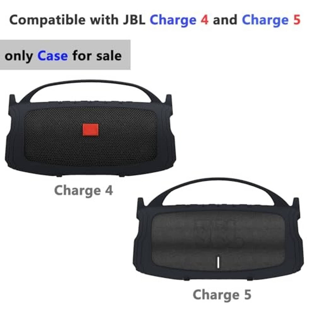 Black silicone speaker case for Charge 4/5, textured front with handle opening