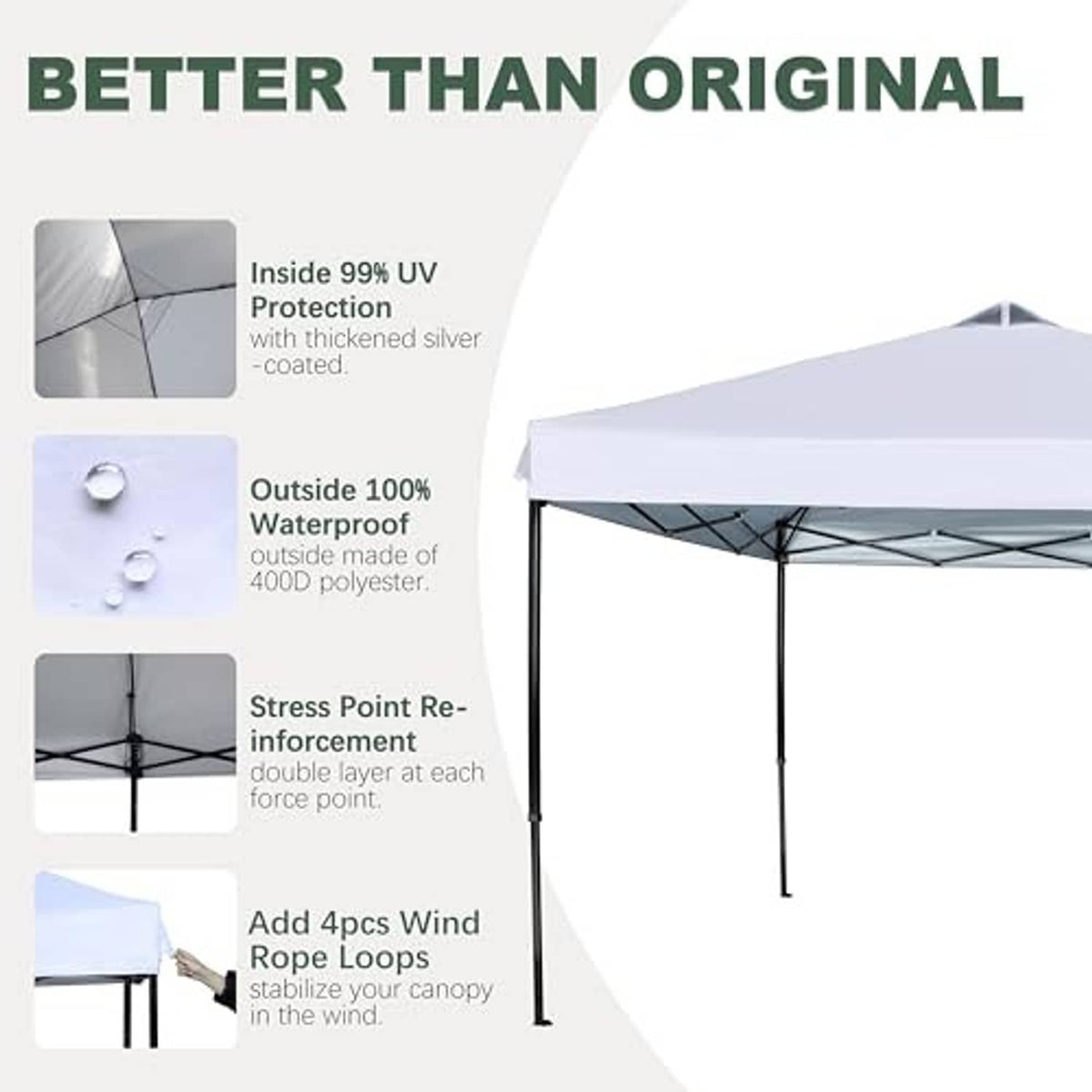 White replacement canopy top with steel frame, angled view with vented ridge