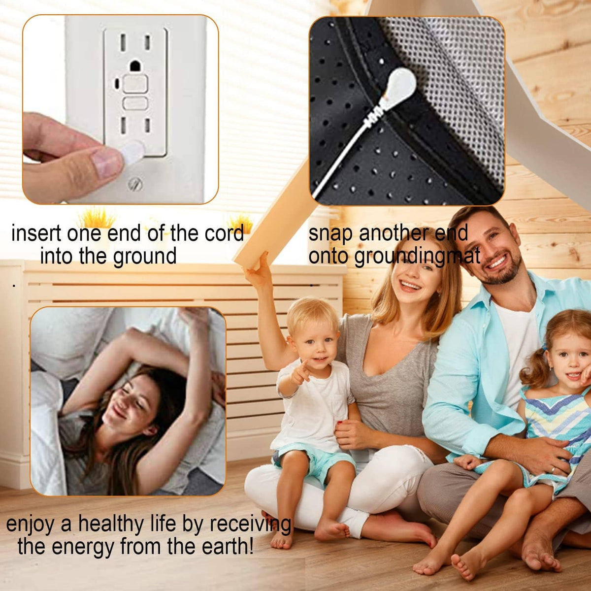 Grounding cord snap-on connector with black perforated mattress cover corner