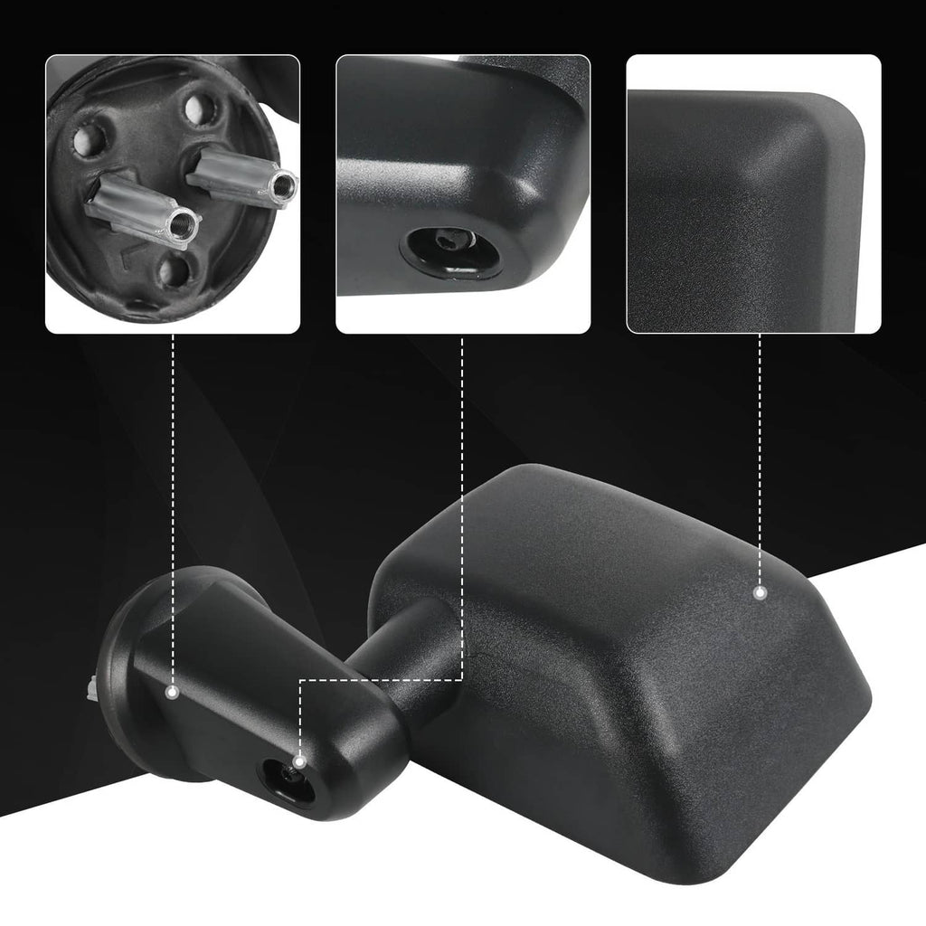 Black manual side mirror housing with circular mount and adjustment base