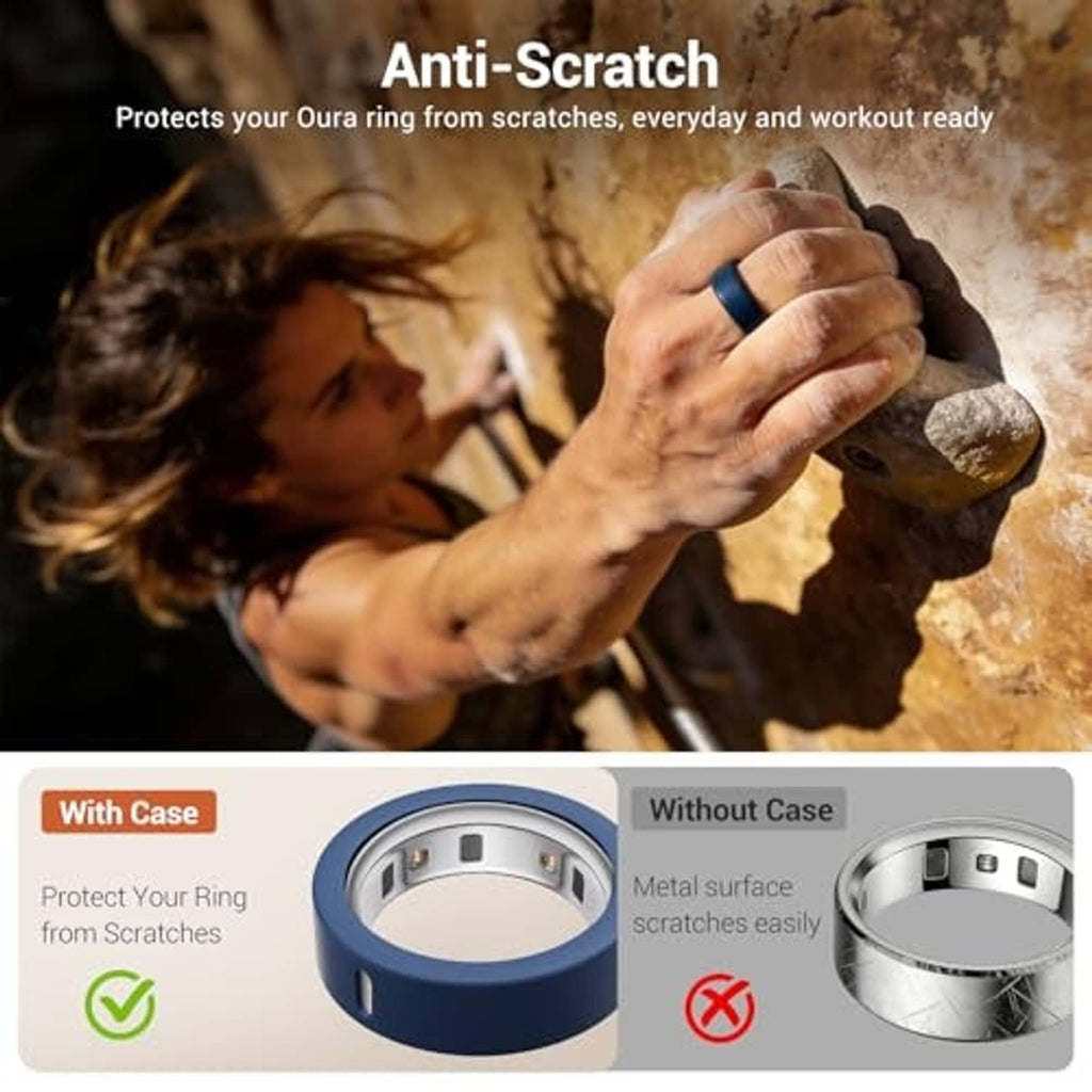 Blue silicone charging cover with metal ring interior and scratch-protection case view