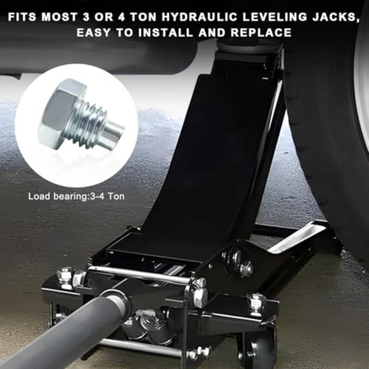 Hydraulic floor jack handle bolts with silver hex-head threaded screws