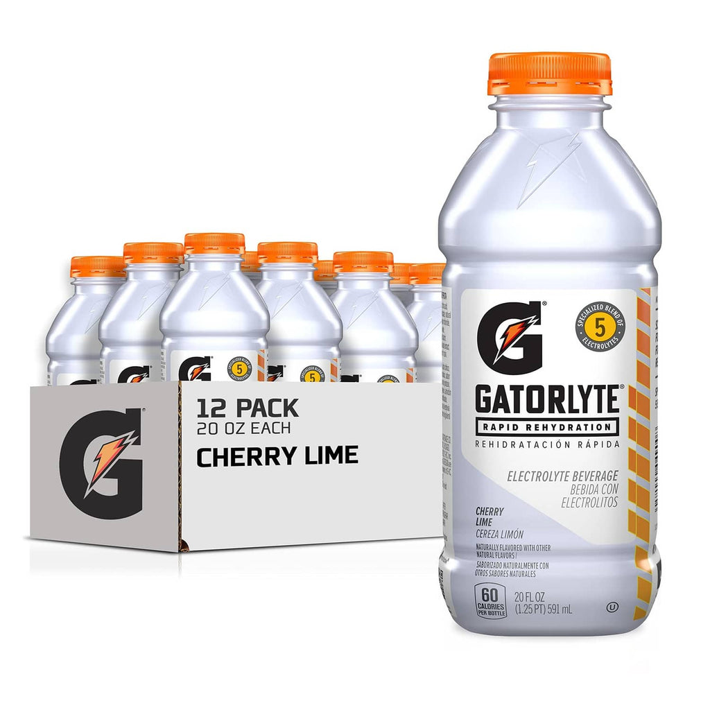 Gatorlyte electrolyte drink bottle, 20 oz Cherry Lime, orange cap