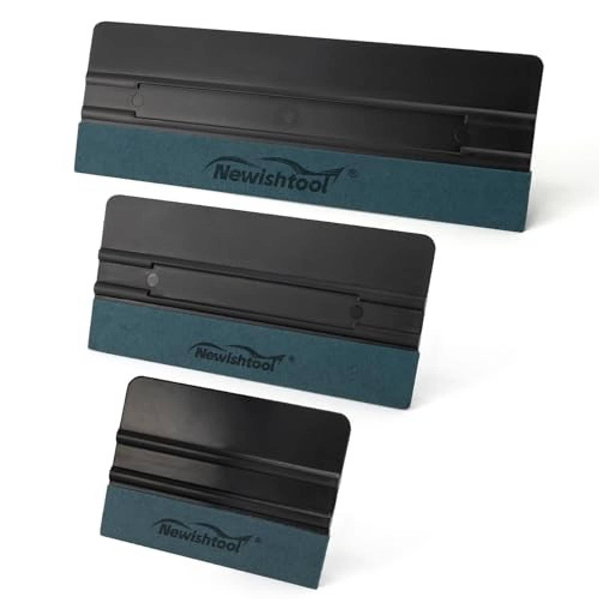 3-piece black vinyl wrap squeegee set with felt pads, three sizes for fitting areas