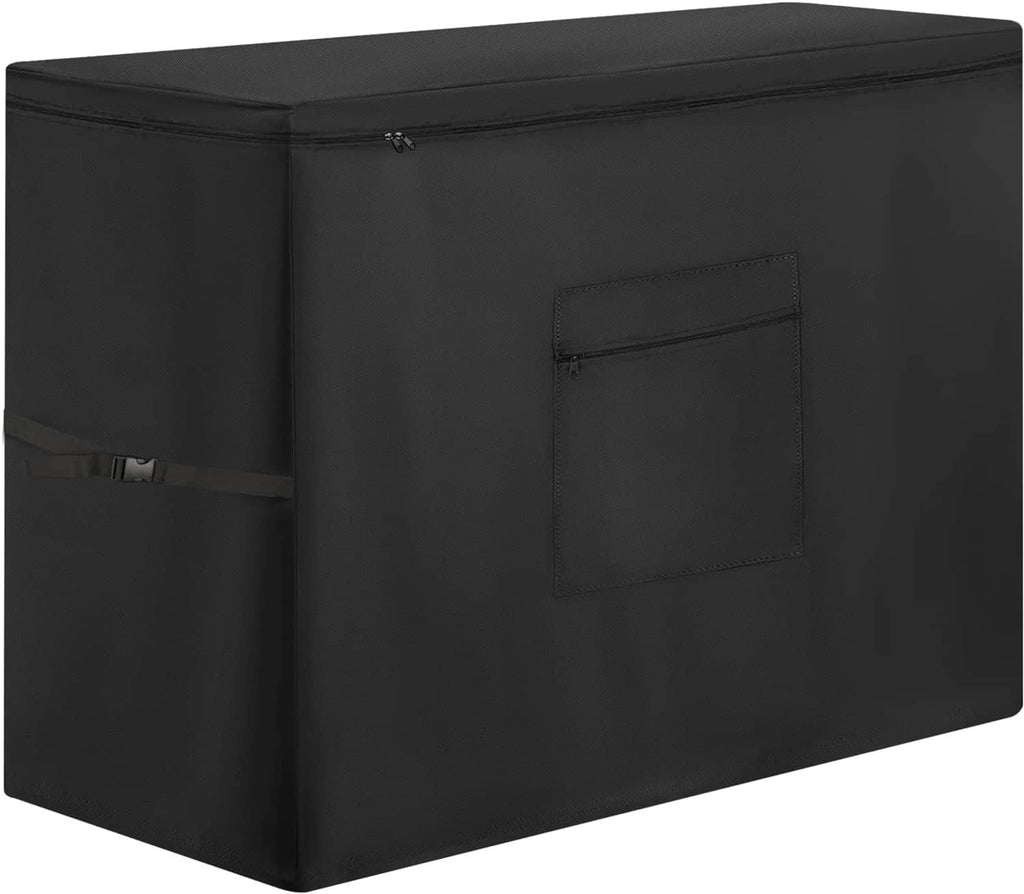 Black waterproof chest freezer cover with tie strap and front storage pouch
