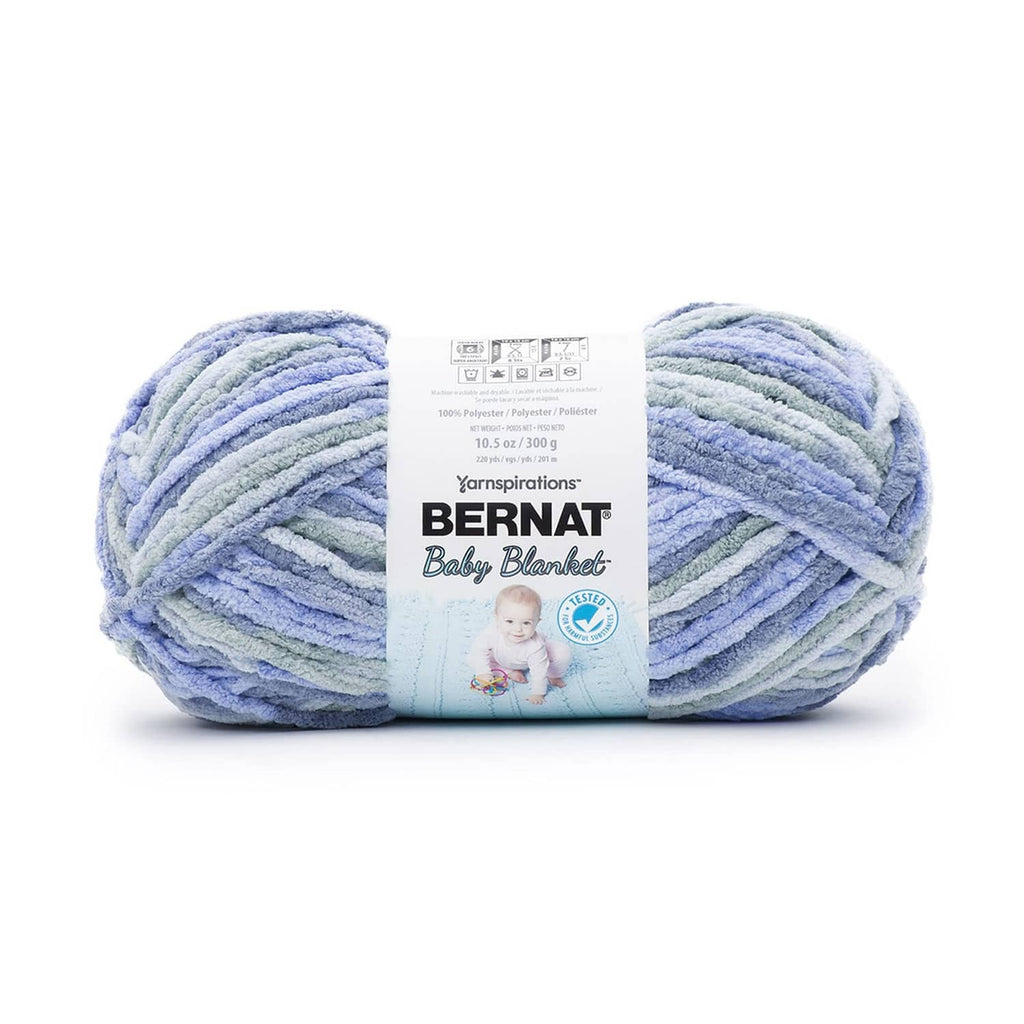 Bernat baby blanket yarn 2-pack, light blue striped yarn balls with center label