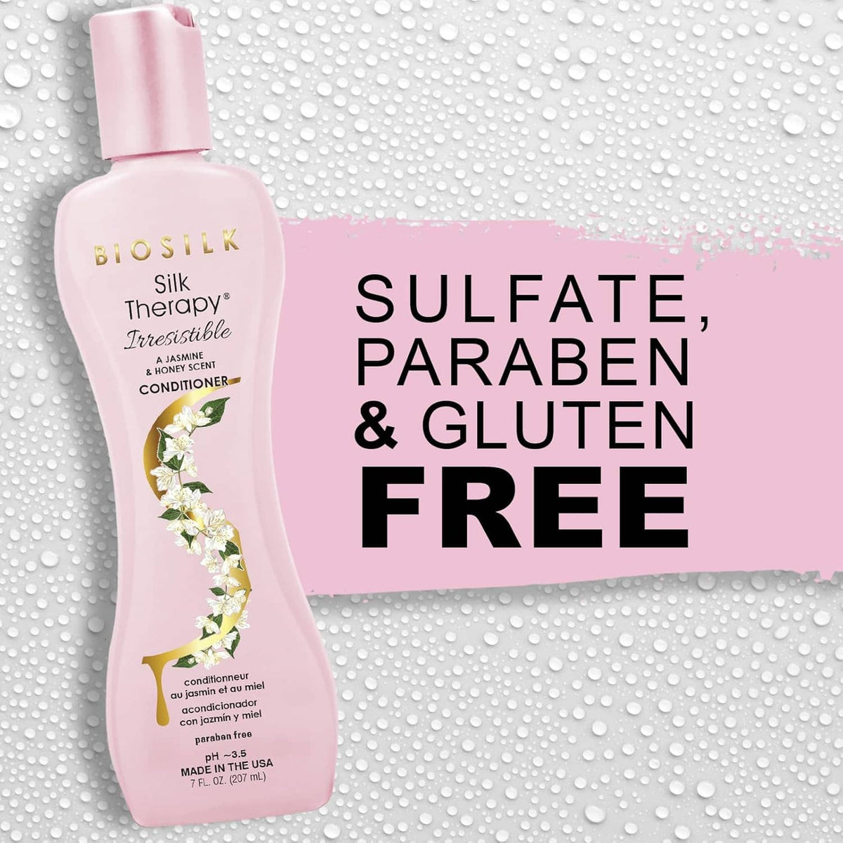 Biosilk Silk Therapy Irresistible conditioner bottle, sulfate paraben & gluten free