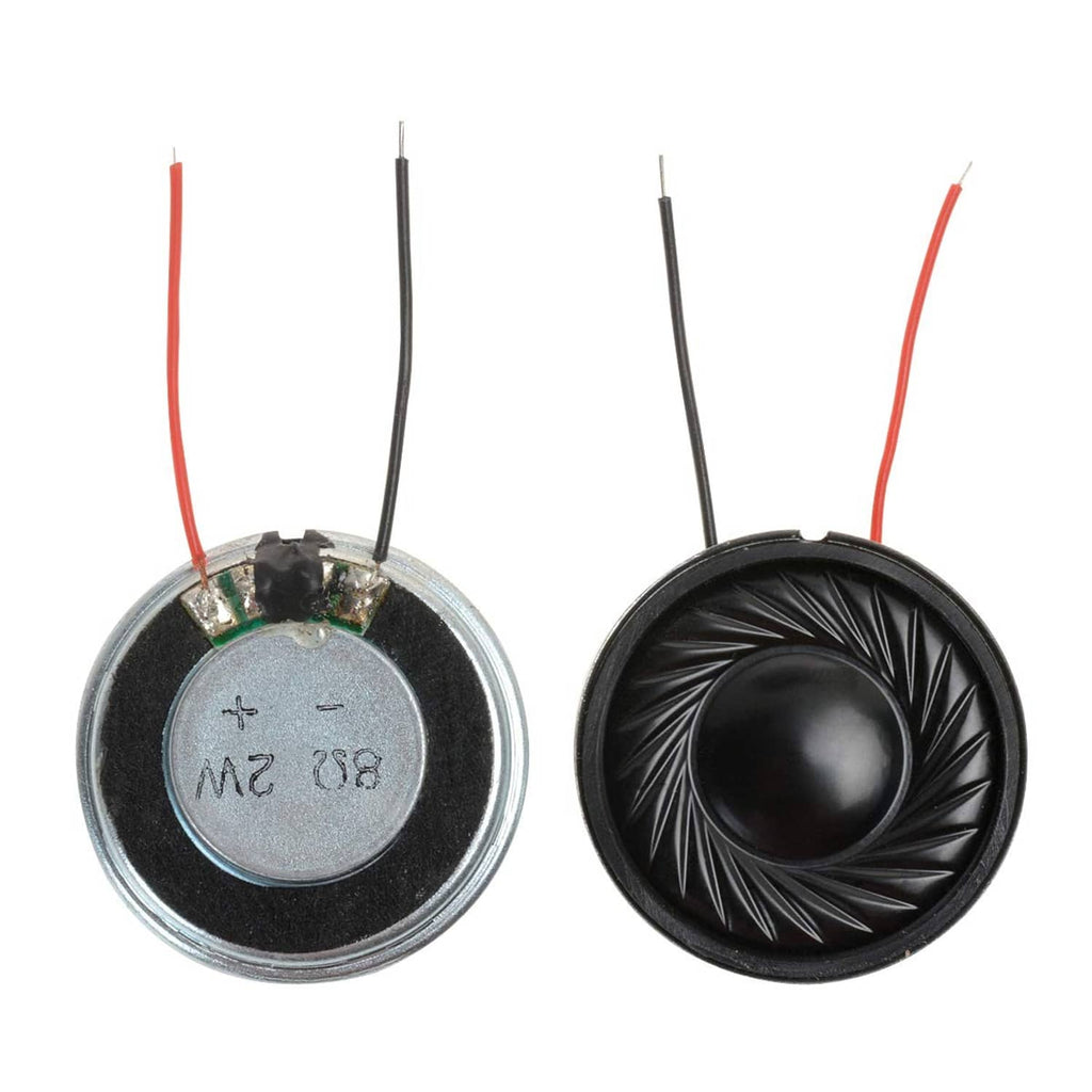 28mm round micro internal speaker with black cone, red and black wires