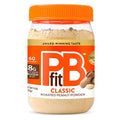 Roasted peanut butter powder jar with orange cap and beige label