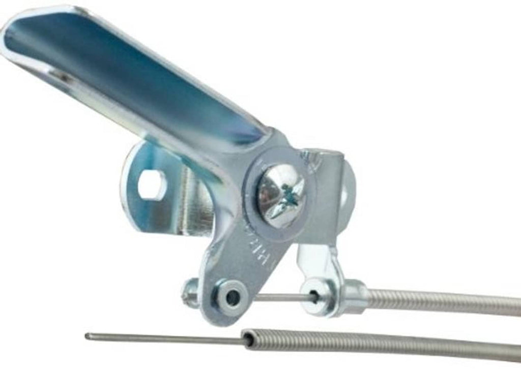Throttle control cable assembly with blue metal housing and mounting bracket