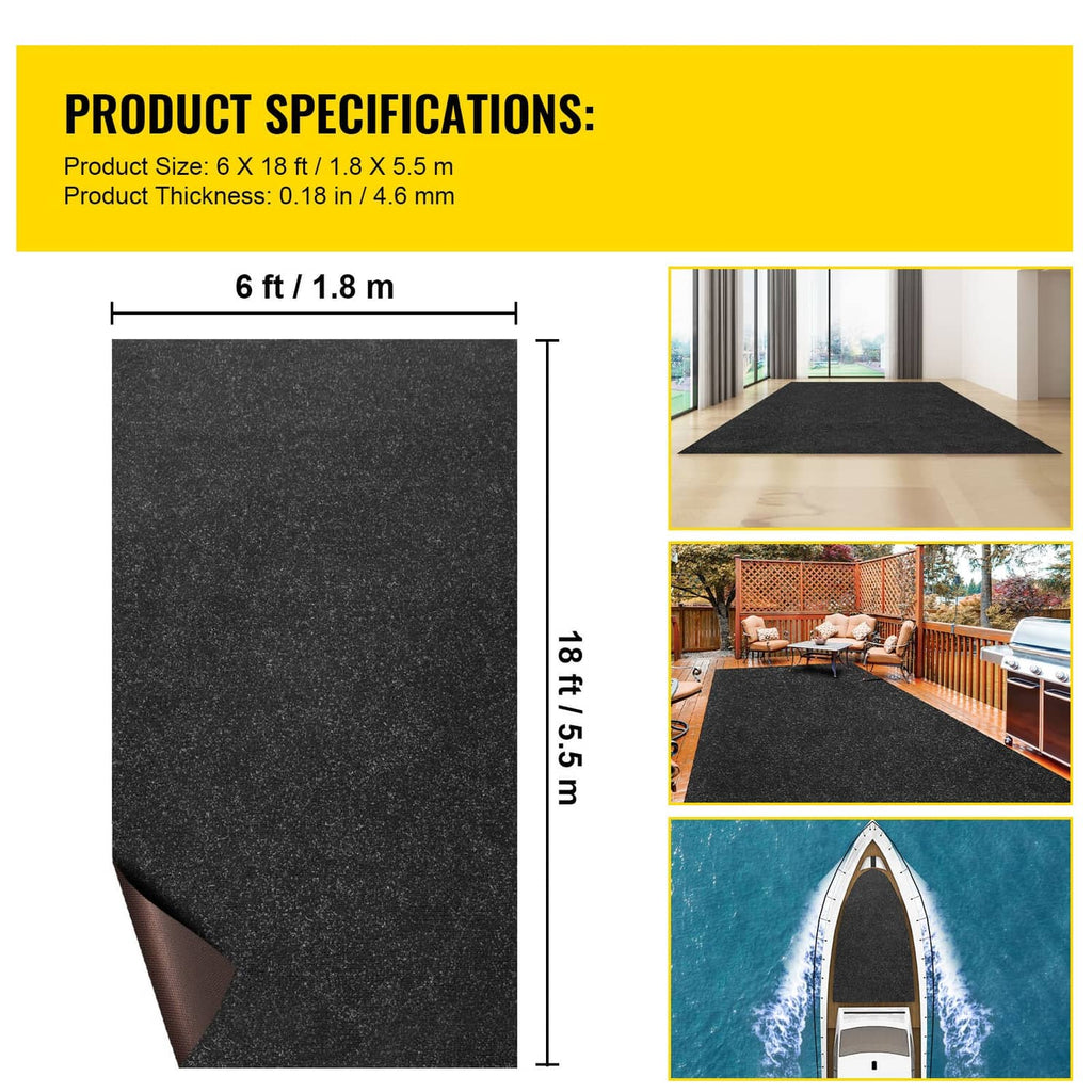 Charcoal black marine carpet dimensions diagram with rolled carpet section