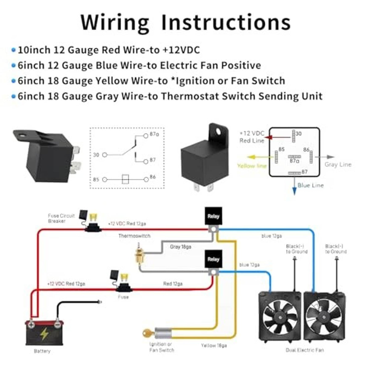 Dual electric radiator fan relay wiring instructions diagram with relay units and sensor connectors