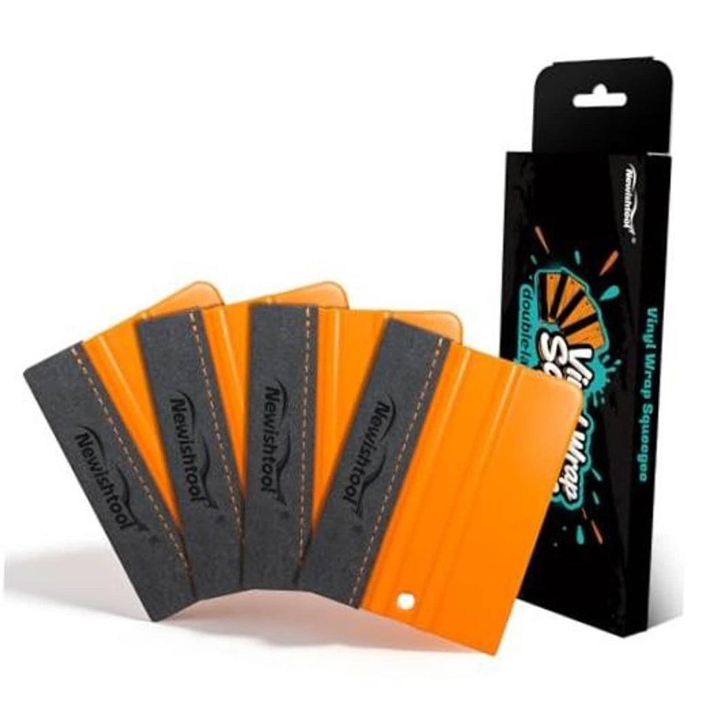 Orange-and-gray felt vinyl wrap squeegee buffer set, double-layer felt edge, 4-pack