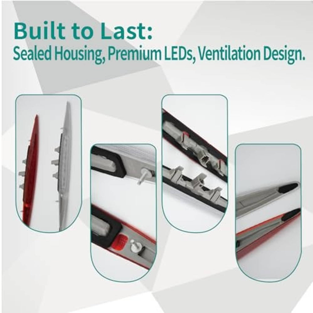 LED third brake light with sealed housing and vented LED lens, shown in detail.