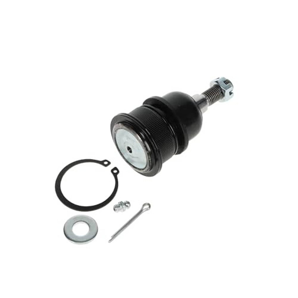 Front upper suspension ball joint kit: black housing, stud, gasket ring, washer, and pin