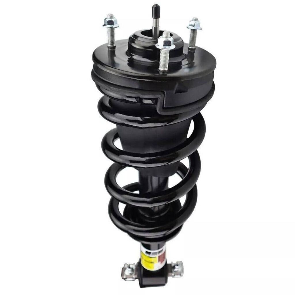 Black shock strut assembly with coil spring and upper mount bolts
