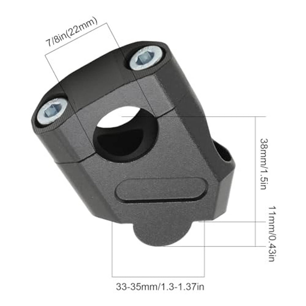 Black handlebar riser clamp with angled face, showing mounting bolt holes