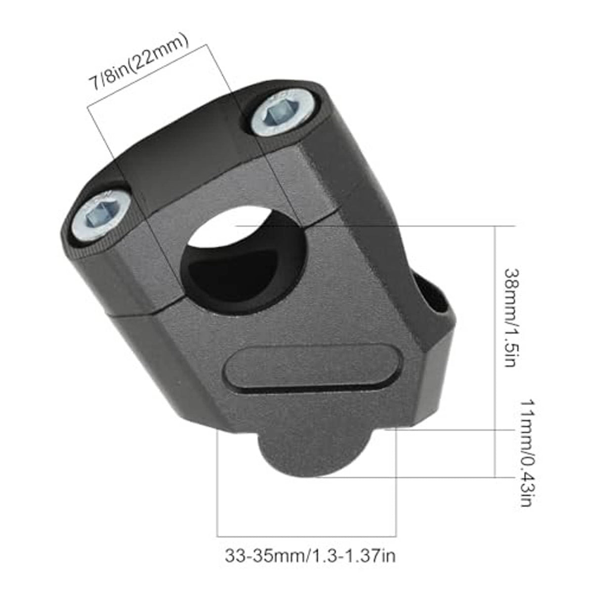Black handlebar riser clamp with angled face, showing mounting bolt holes
