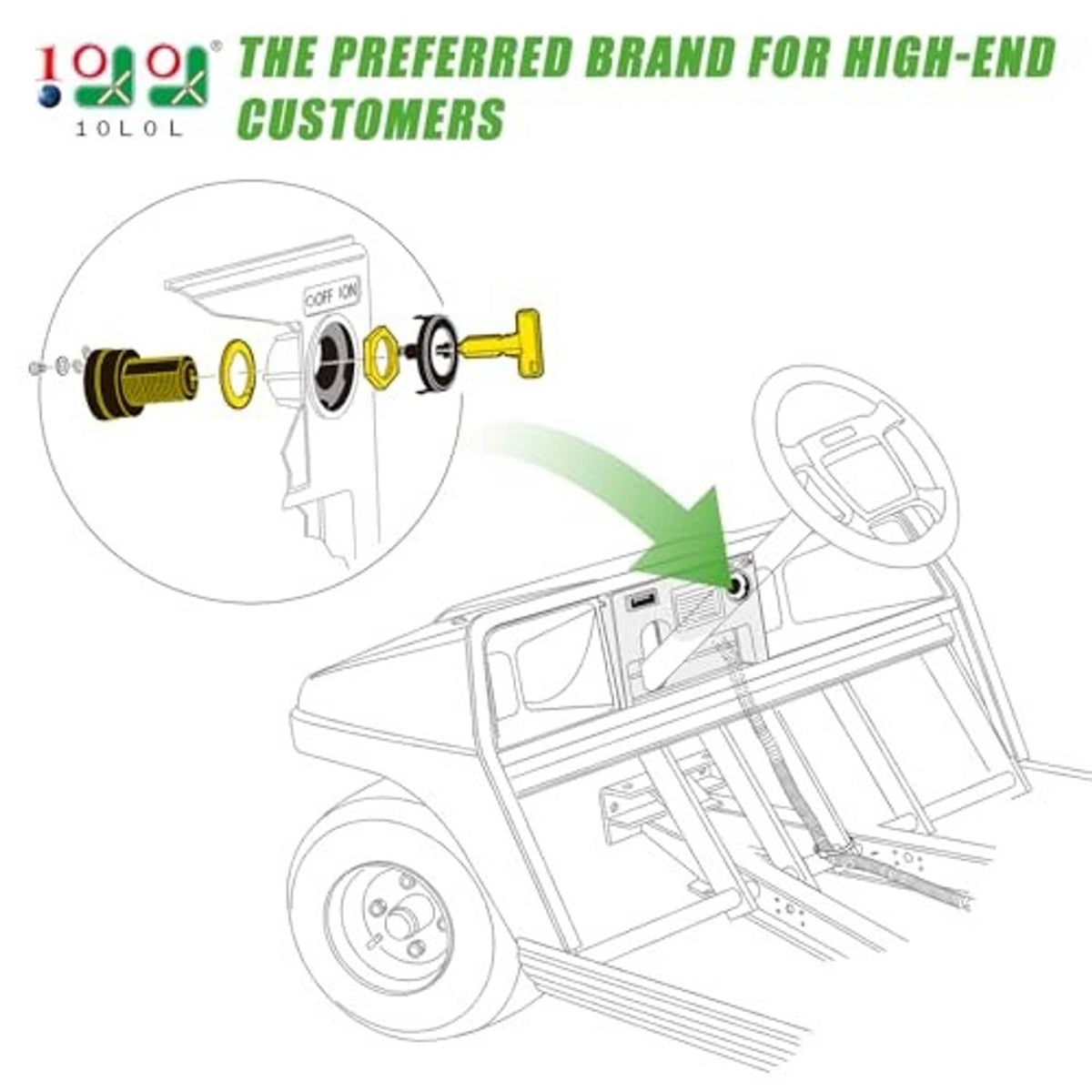 Ignition key switch parts diagram with illustrated key and switch components