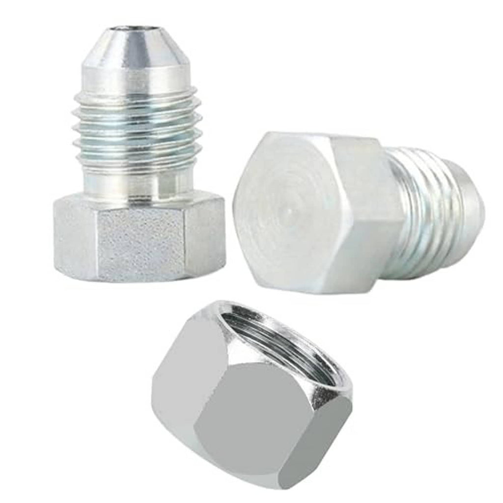 Hydraulic hose cap and plug fittings, silver hex ends with open threaded bores