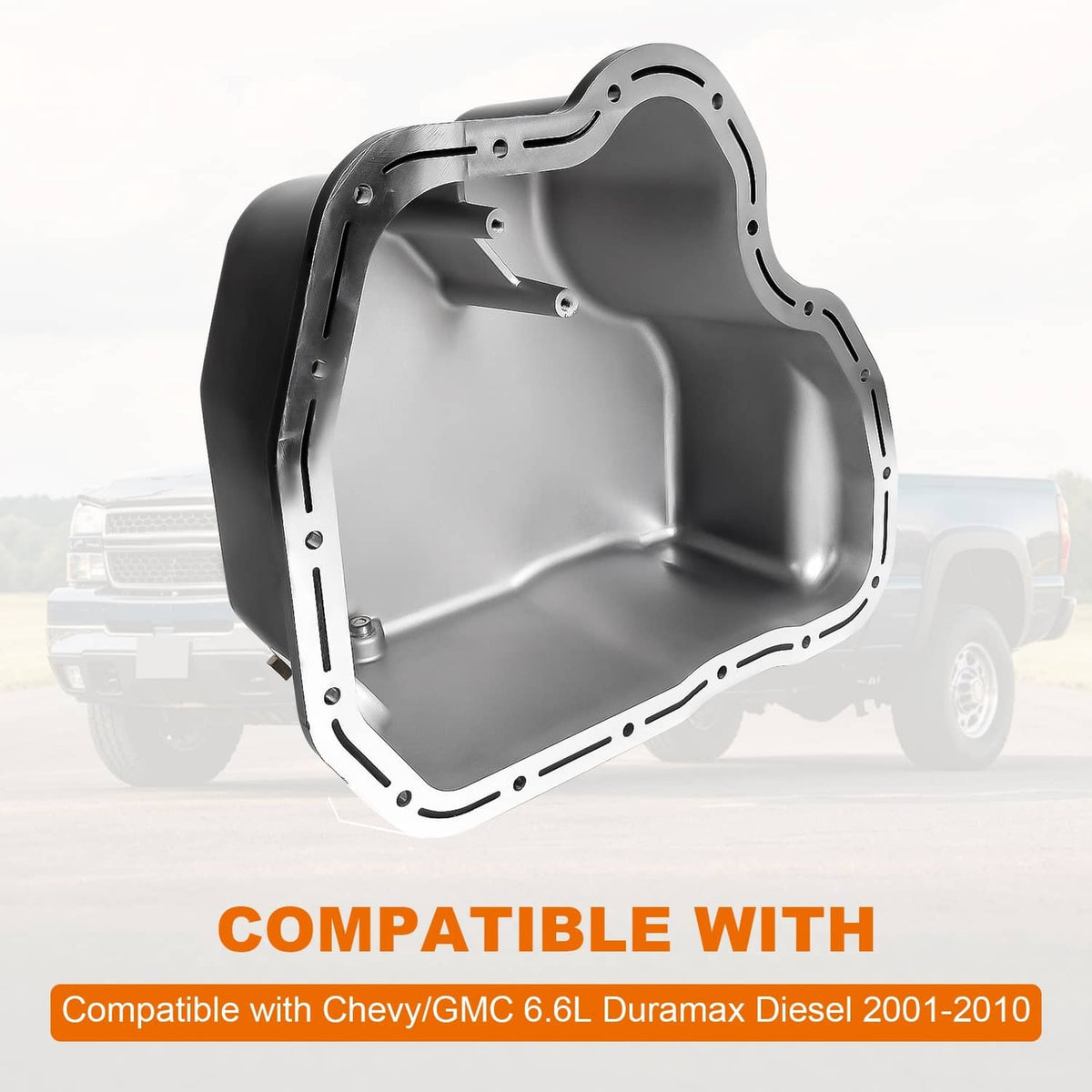 Deep engine oil pan insert with open sump, mounting holes, and reinforced edges