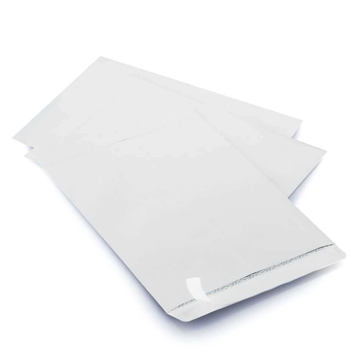 White security catalog envelopes with Quick-Seal strip on the open flap