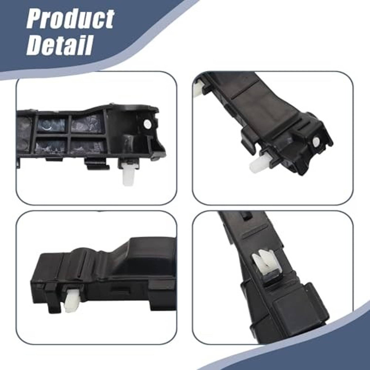 Front bumper support bracket set detail view: black brackets with locking tabs and pins