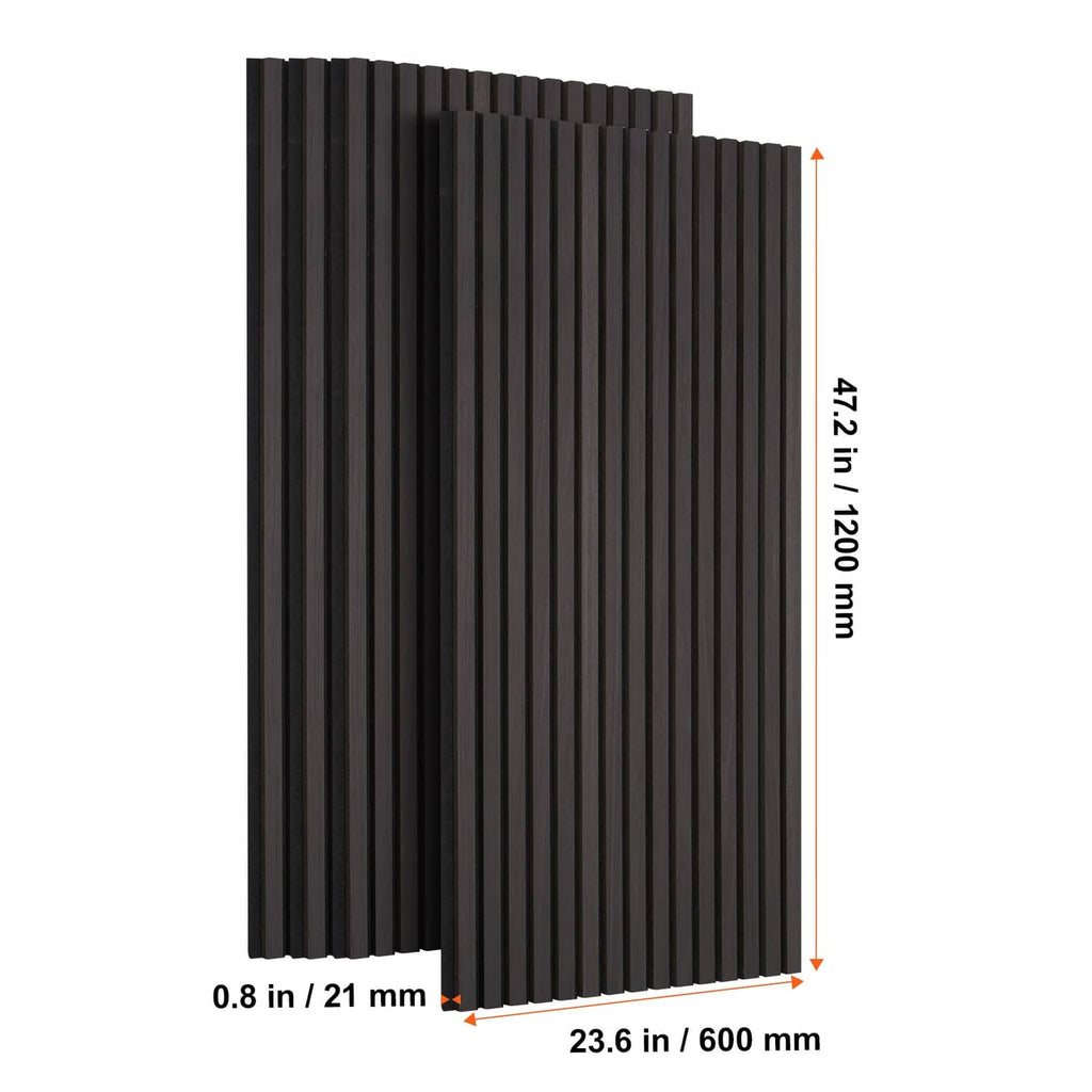 Single black oak wood slat acoustic panel, 47.2 in height with 0.8 in thickness