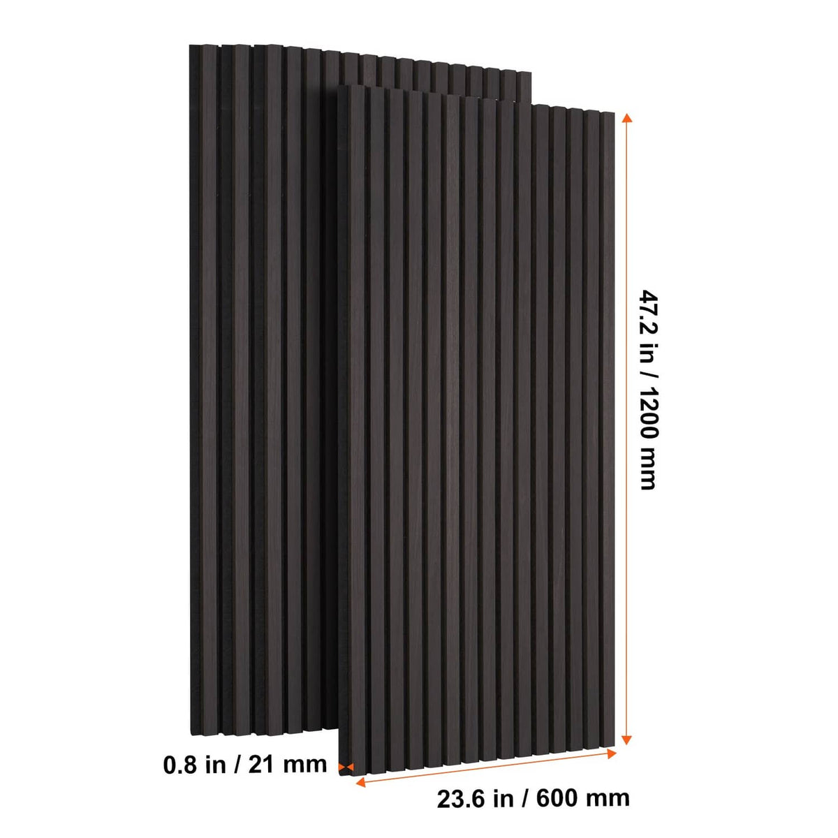 Single black oak wood slat acoustic panel, 47.2 in height with 0.8 in thickness