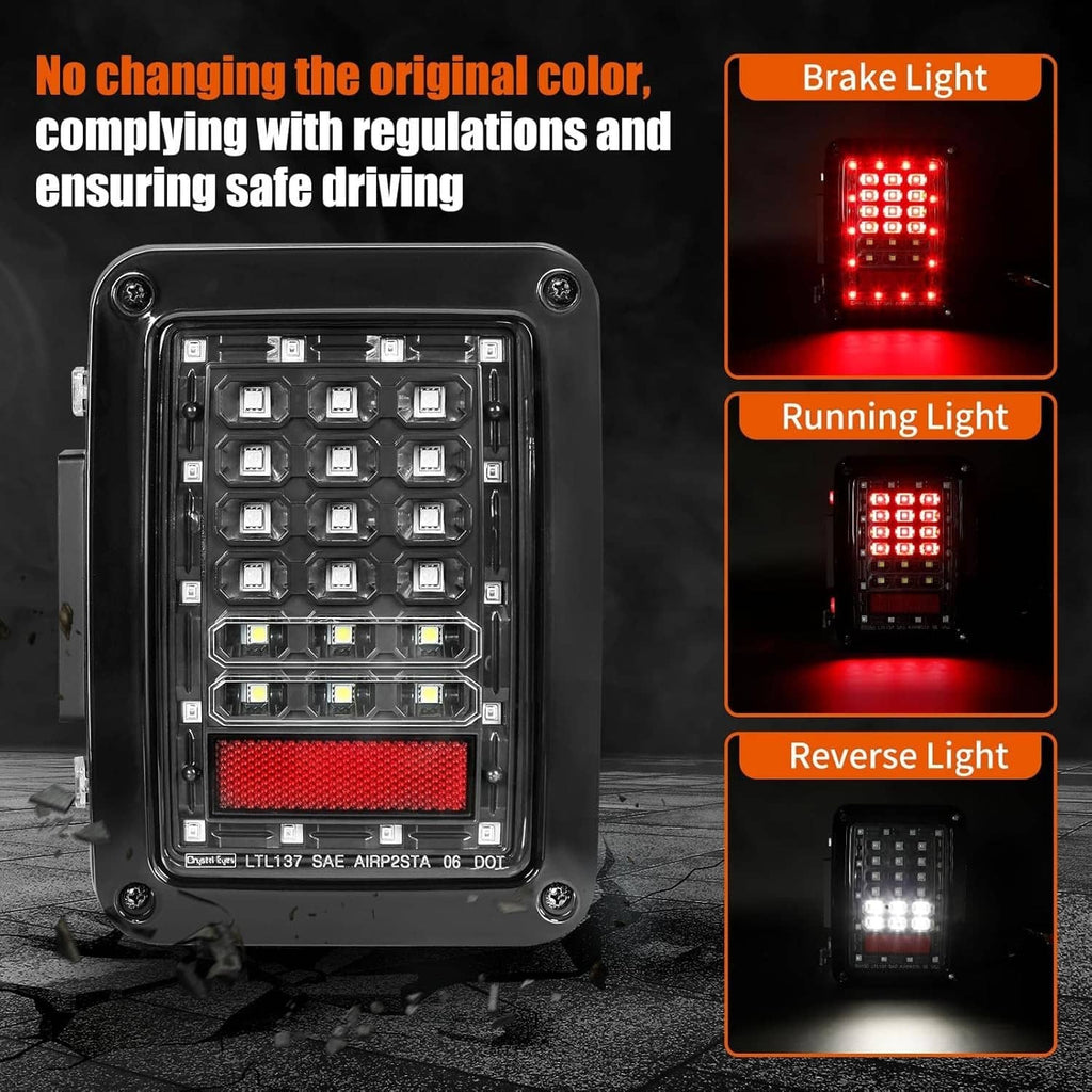 Rectangular LED taillight control module with circuit board and red/white LED windows