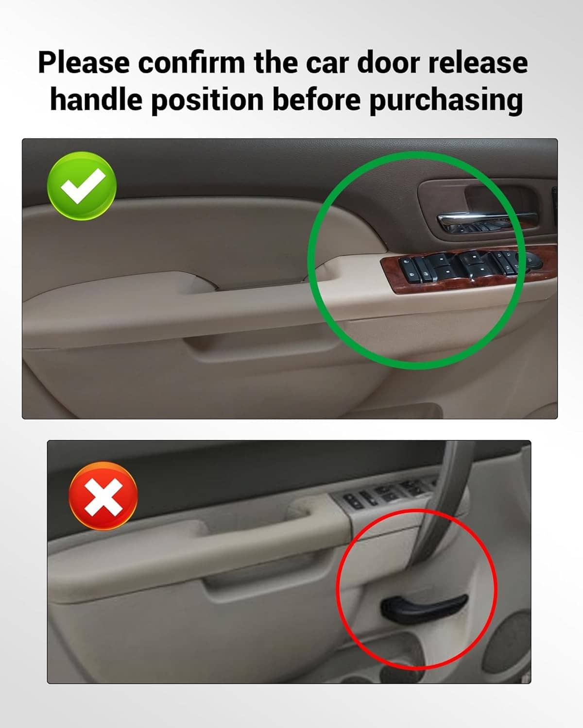 Beige door armrest repair panel showing handle area alignment