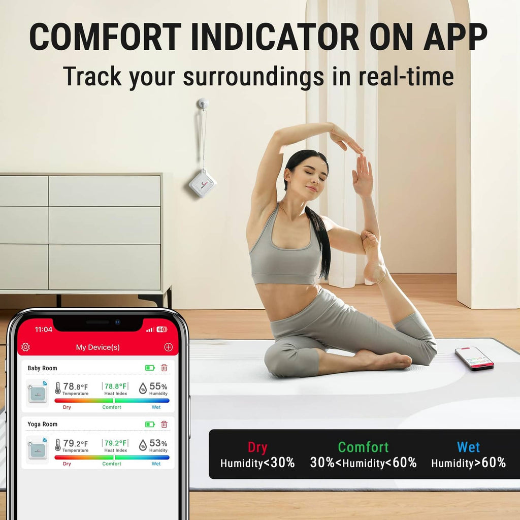 Bluetooth thermometer hygrometer comfort indicator on smartphone with sensor tag