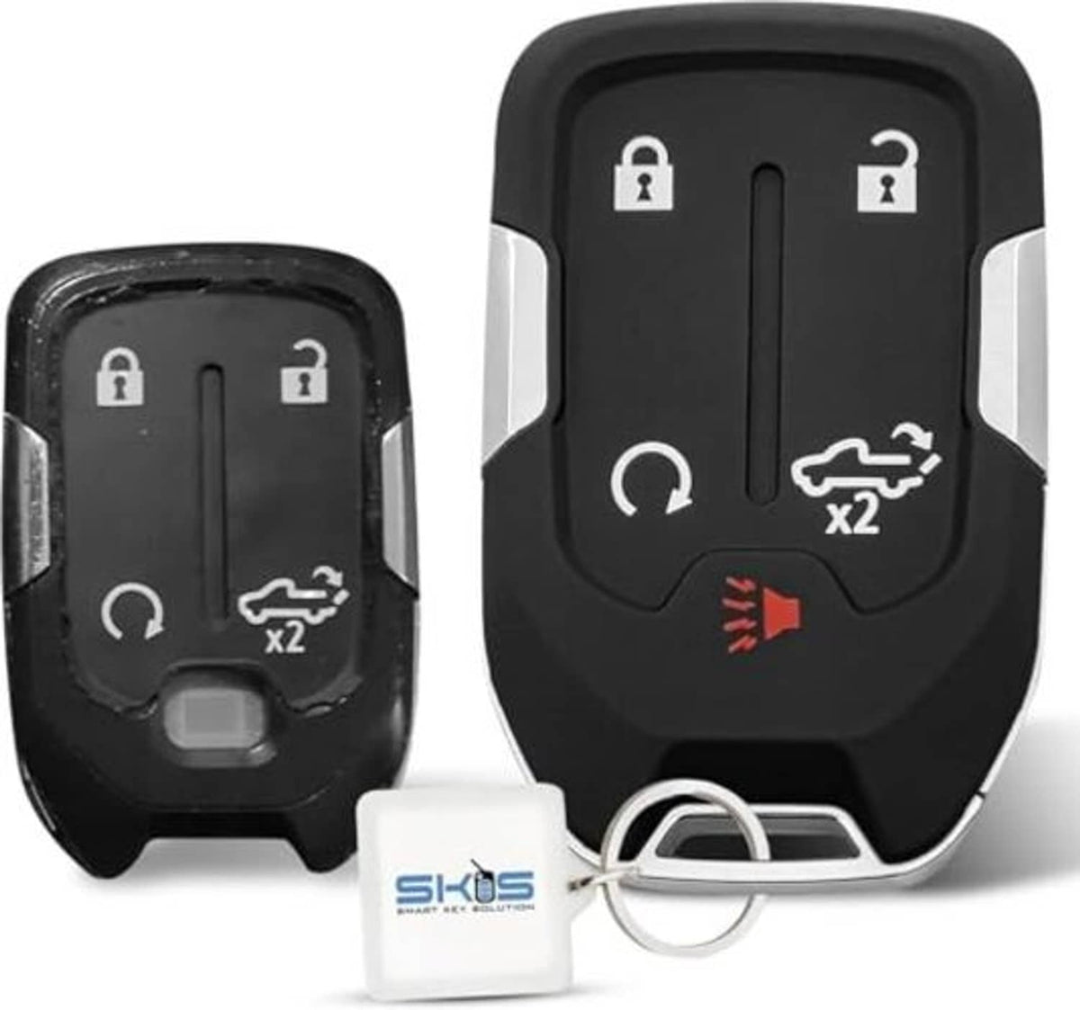 Black key fob shell replacement with 5 button icons and keyring loop