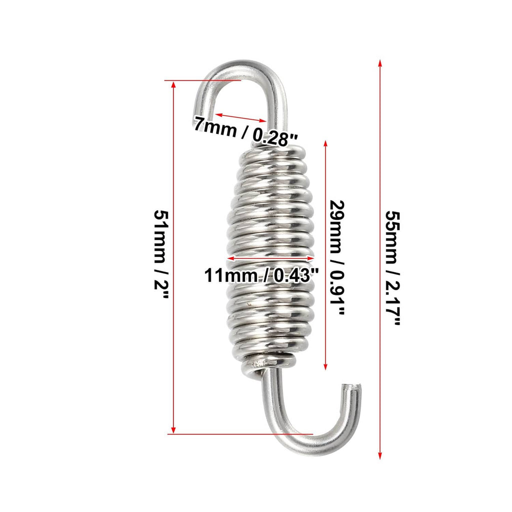Exhaust spring with U hooks, 92mm length, silver tone coil