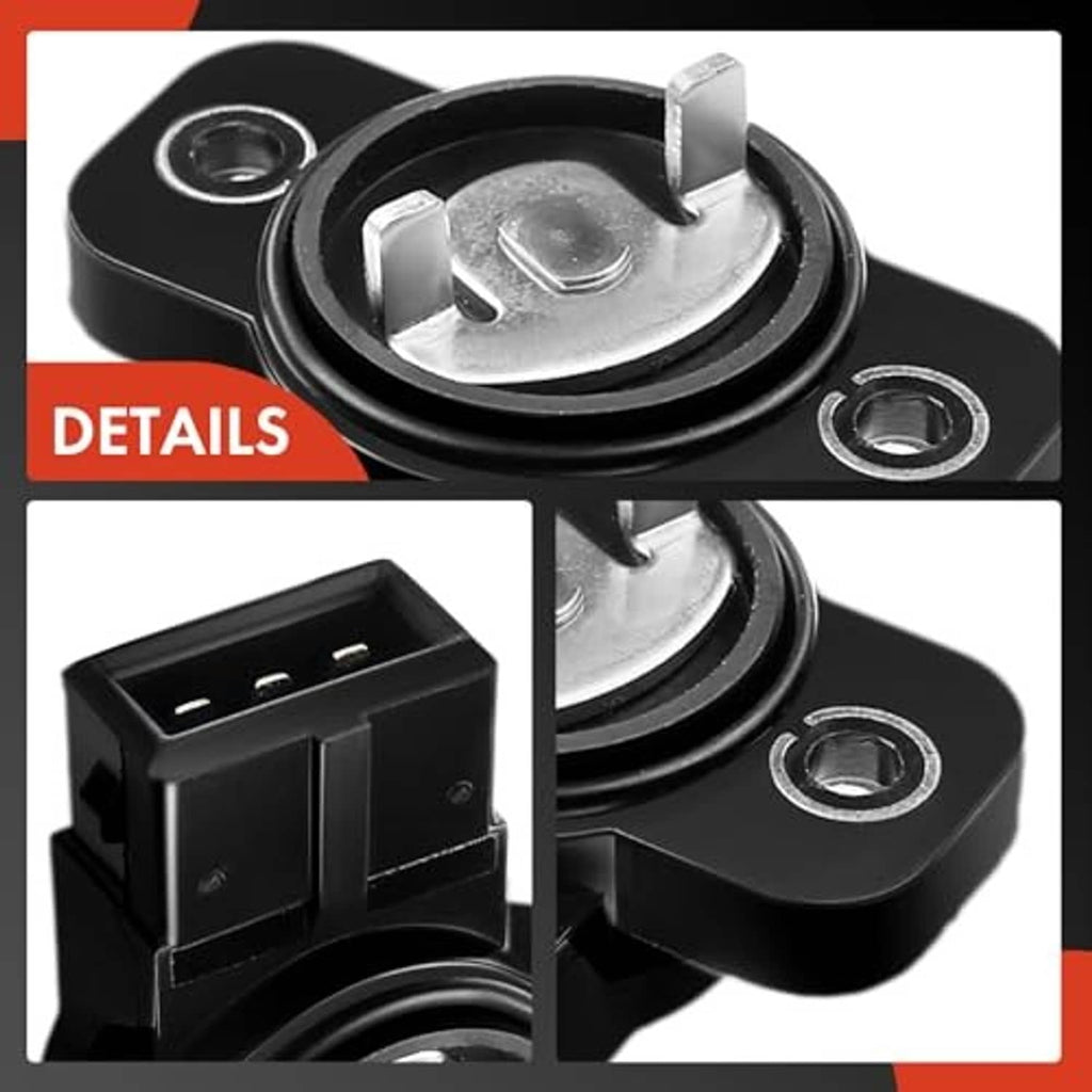 Throttle position sensor details collage with terminal plug and mounting views