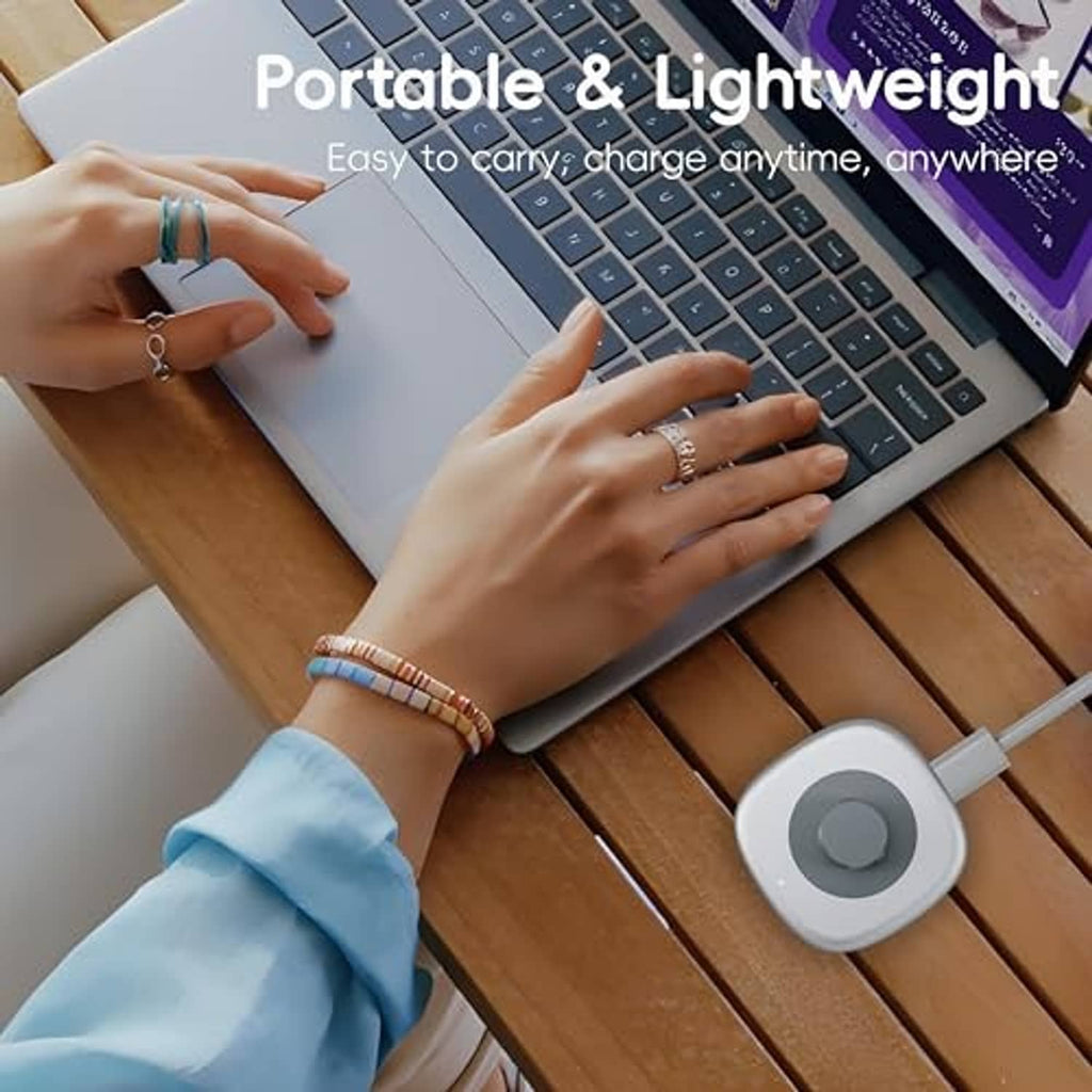 Smart ring charging dock connected to a cable for portable bedside charging