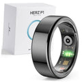 Black smart ring with glossy finish and glowing sensor screen window