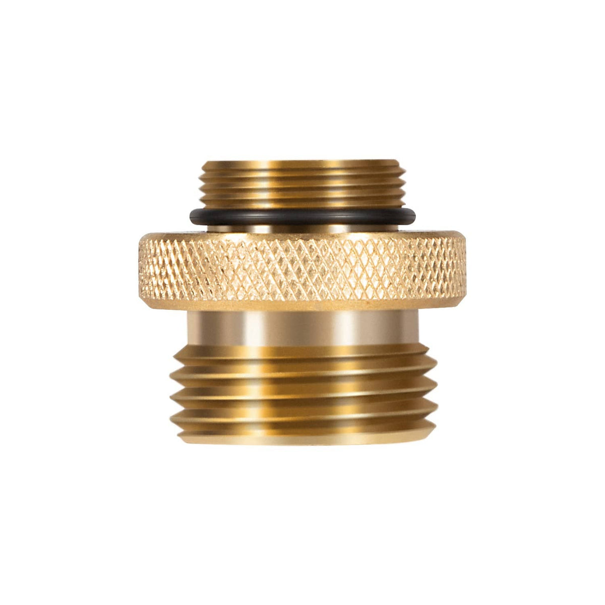 Brass threaded hose bibb adapter with textured band and male connector end