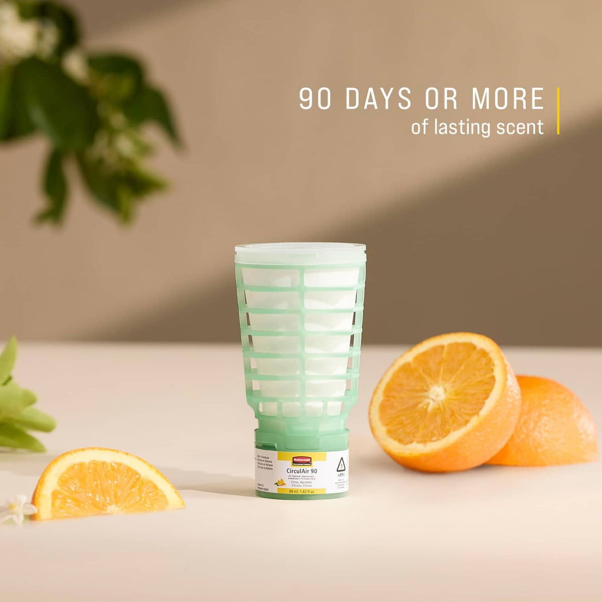 Green translucent air freshener refill cup with white top
