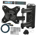 Black TV wall mount kit with bracket, hardware, and blue braided HDMI cable set