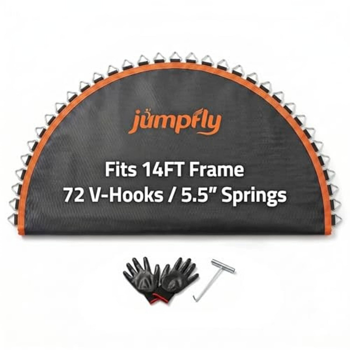 14FT trampoline replacement mat, black with orange trim, V-hooks and spring tools included