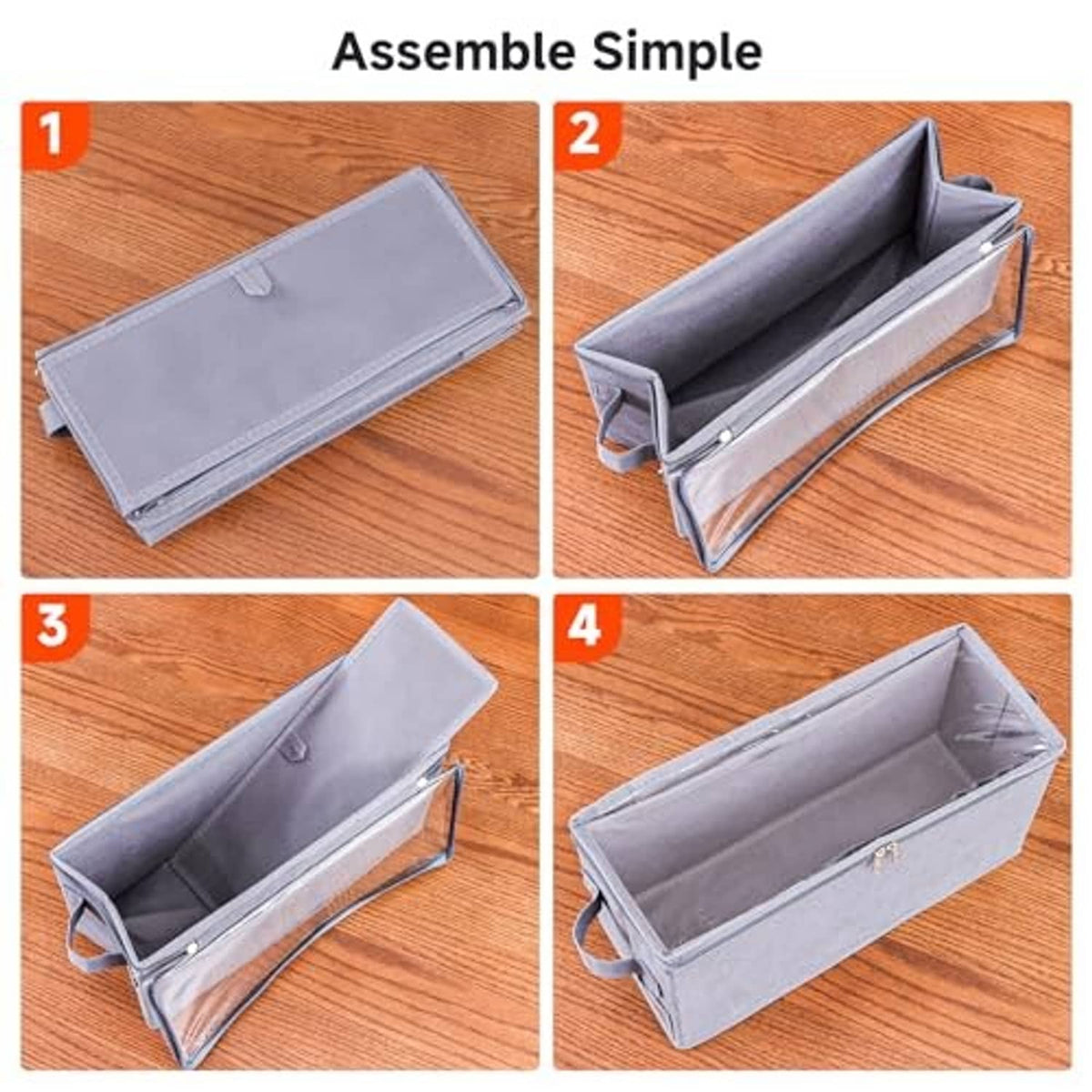 Gray fabric CD storage case shown in assembly, with internal divider and top zipper